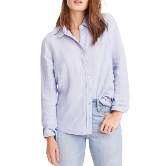 J.Crew Womens Baird McNutt Irish Linen Shirt Size 8 Long Sleeve Blue - Picture 1 of 9